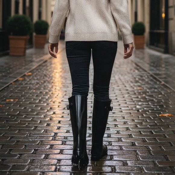 Hunter Tall High Gloss Black All Weather Rain Boot Size 6 - Picture 3 of 11